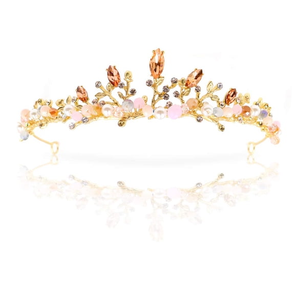 NODG Tiaras doradas para mujer, coronas de diamantes de imitación para novia, diademas doradas para mujer, tiaras y coronas de novia con perlas de cristal para bodas, fiestas de cumpleaños, bailes
