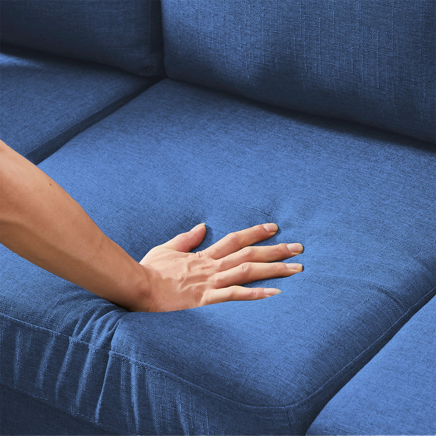 Kadyn 72" Sectional Sofa, L-Shaped Sofa with 2 Pillows, Fabric 3-Seat Sofa for Living Room, Navy Blue
