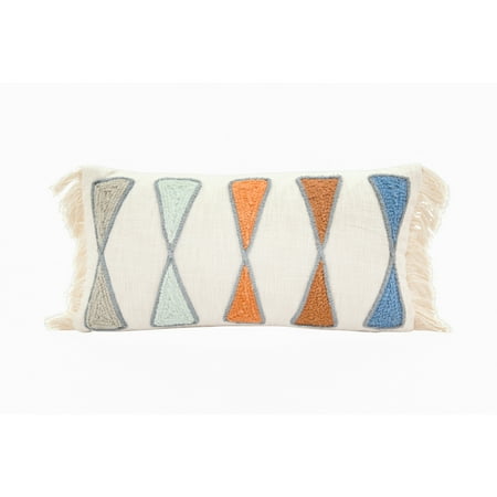 Bloomingville Cotton Lumbar Pillow with Embroidery and Fringe  Multicolor