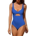 thumbnail image 1 of Charmo Womens Ribbed One Piece Swimsuits High Cut Padded Monokini Bathing Suit, 1 of 6