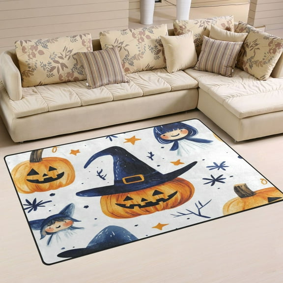 Non-Slip Area Rug 31"x20" Indoor Washable Floor Mats Carpet Printed for Living Room, Bedroom, Home Decor Halloween Pumpkins and Witch