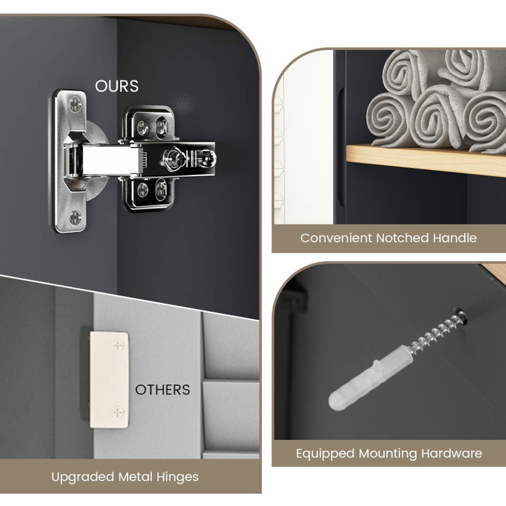 Finihen Bathroom Wall Cabinet, Wall Mounted Bathroom Mirror Cabinet, Bathroom Wall Mounted Cabinet with Single Mirror Door and Adjustable Shelf, for Bathroom, Gray Finihen Bathroom Wall Cabinet, Wall Mounted Bathroom Mirror Cabinet, Bathroom Wall Mounted Cabinet with Single Mirror Door and Adjustable Shelf, for Bathroom, Gray