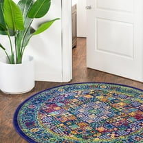 Unique Loom Calypso Collection Area Rug - Trinidad (7' 10" Round Navy Blue/Green)
