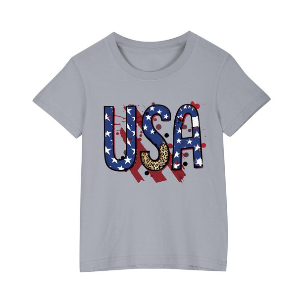 Vestido Corto de Verano Niños Niños Niñas Camiseta de Algodón Cuello Redondo Lindo Día de la Independencia Imprimir Top