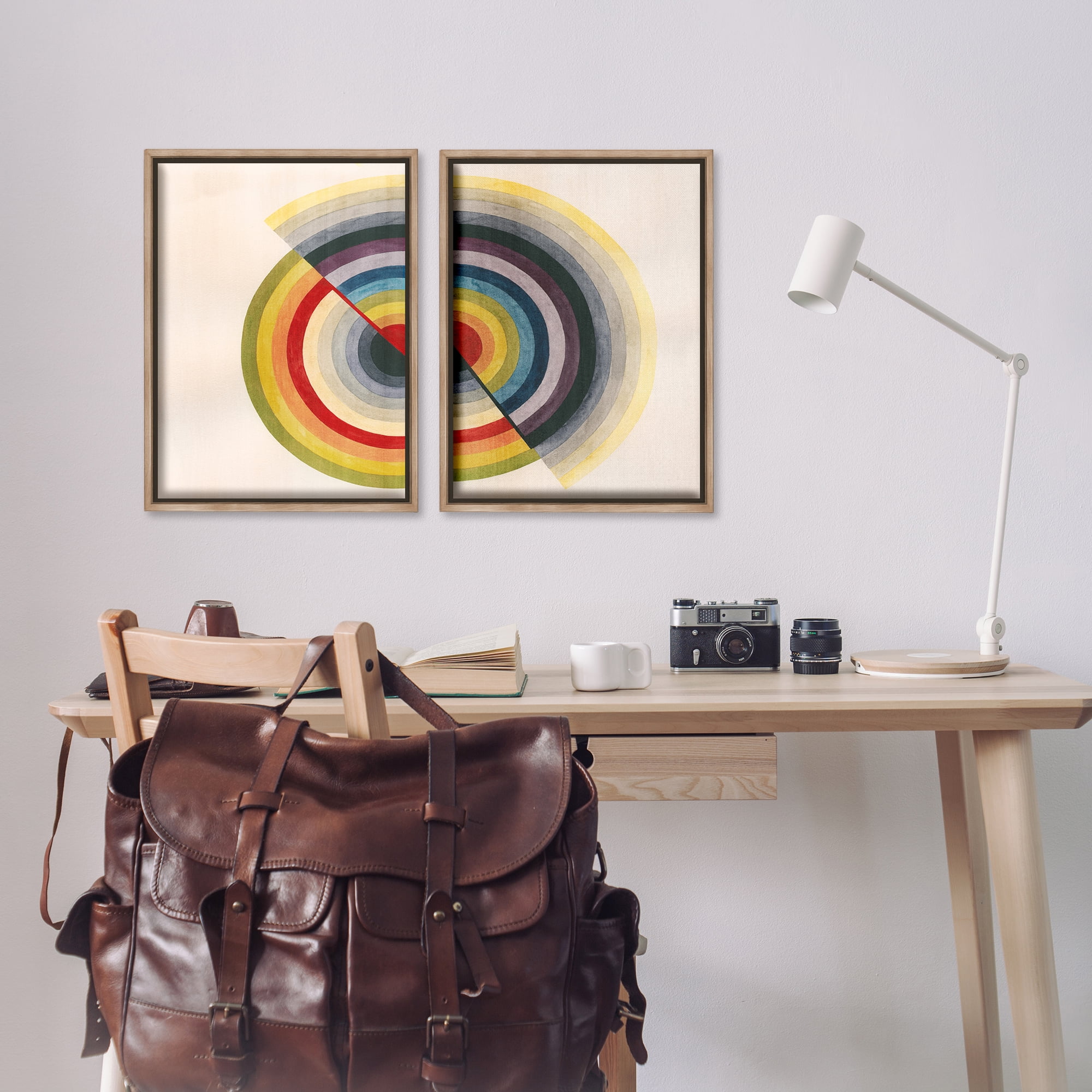 Stupell Industries Fading Round Split Circles Abstract Painting Brown Floater Framed Canvas Art Print Wall Art, 17 x 25, Set of 2