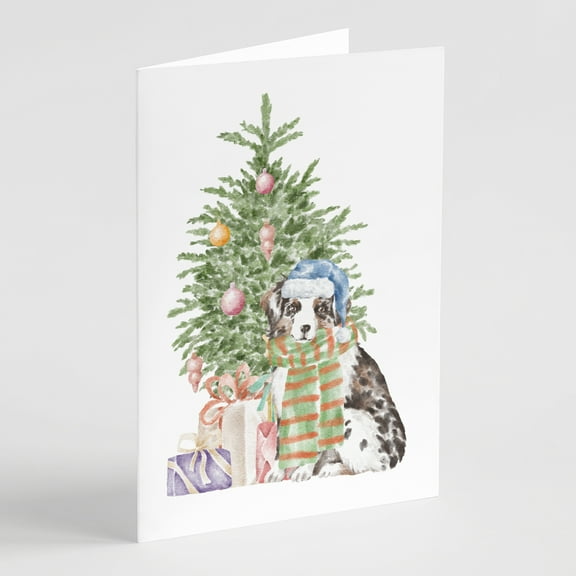 Carolines Treasures CK8197GCA7P Australian Shepherd Puppy Christmas Presents and Tree Greeting Cards and Envelopes Pack