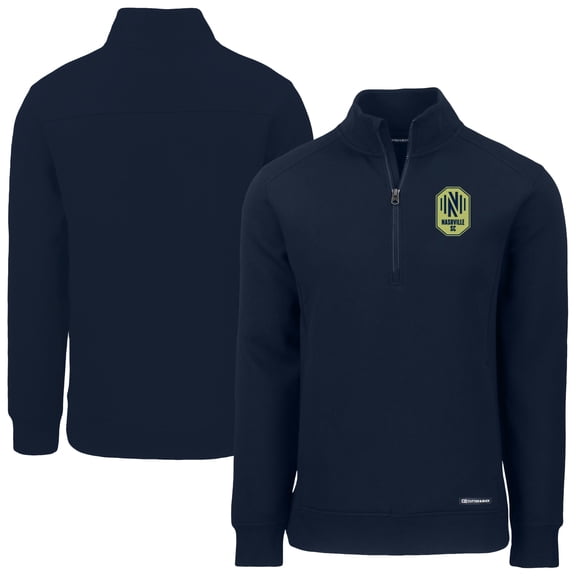 Men's-Cutter & Buck  Navy Nashville SC Roam Eco Recycled Quarter-Zip Pullover Top