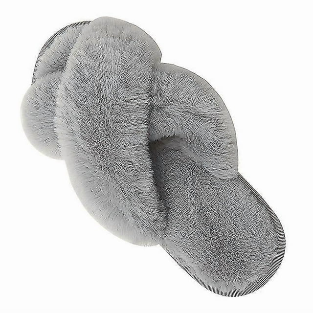 Women's Cross Strap Slippers Soft Plush Furry Comfortable Open Toe Indoor Shoes Indoor 42-43 (us Size Us 11-12) Grey