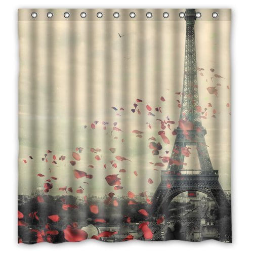 HelloDecor Paris Eiffel Tower Shower Curtain Polyester Fabric Bathroom