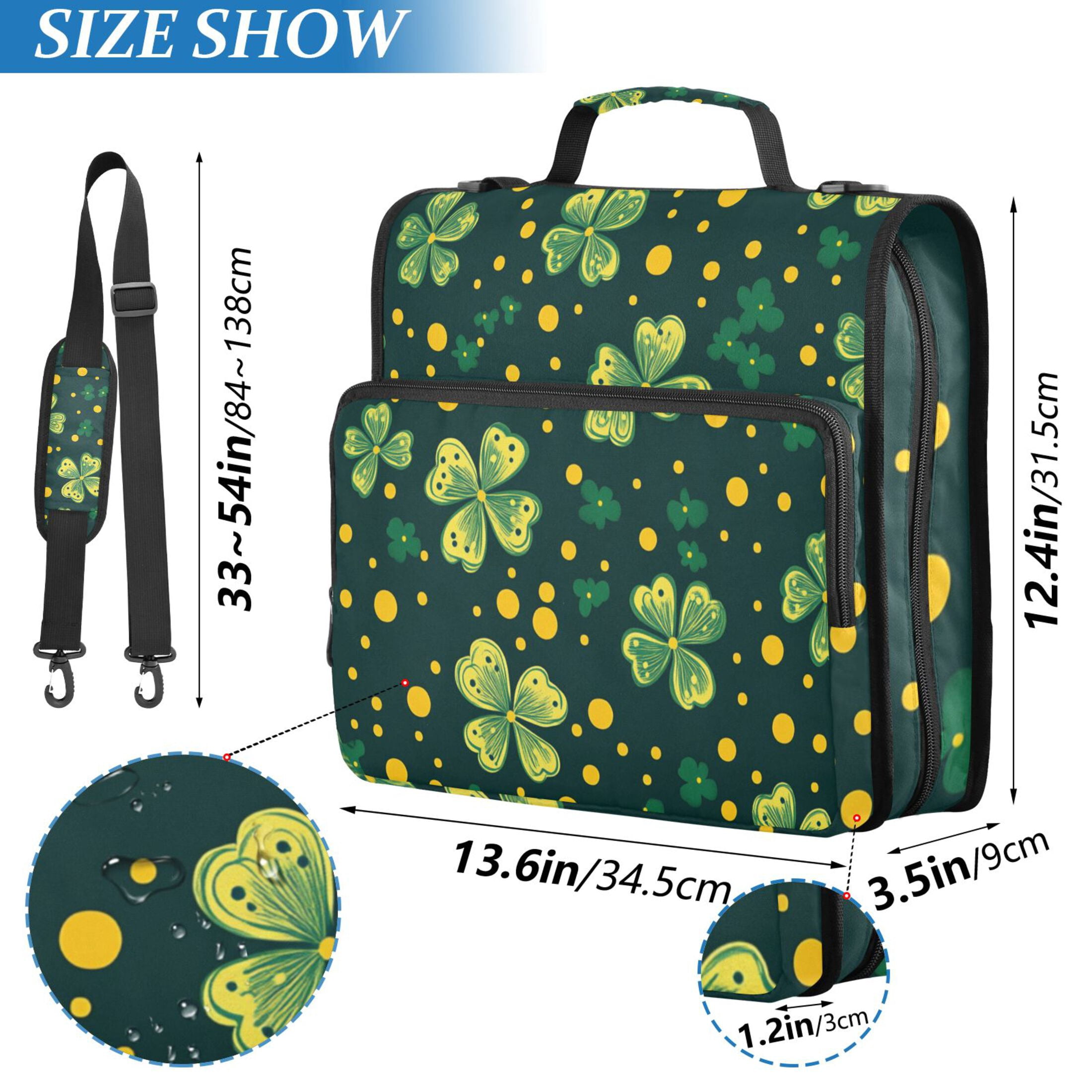 3 Ring Zipper Binder with Shoulder Strap Waterproof Trapper Keeper 2 Inch D-Ring 500 Sheets Capacity Clover and Dots