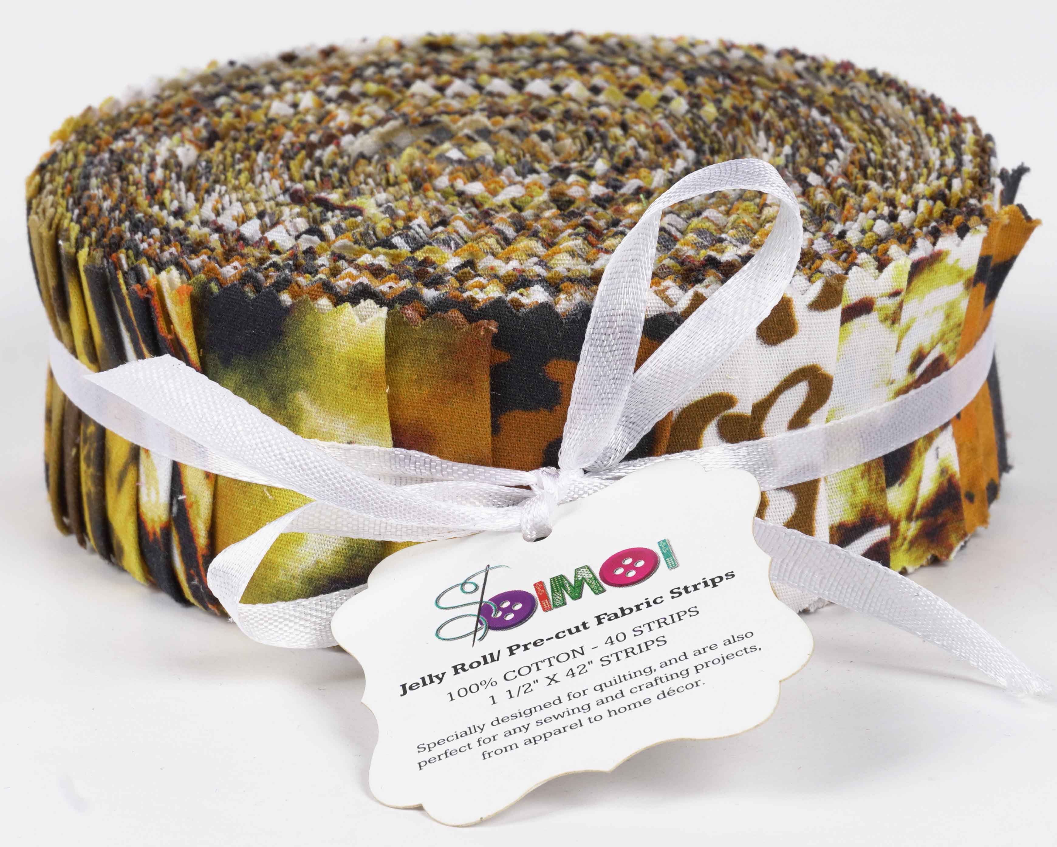 Soimoi 40Pcs Animals Print Precut Fabrics Strips Roll Up 1.5x42inches Cotton Jelly Rolls For Quilting - Yellow