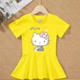 thumbnail image 3 of Hello Kitty-vestido de algodón con dibujos animados para niña, falda de princesa de manga corta con cuello redondo y estampado a la moda, color sólido, 3 of 5