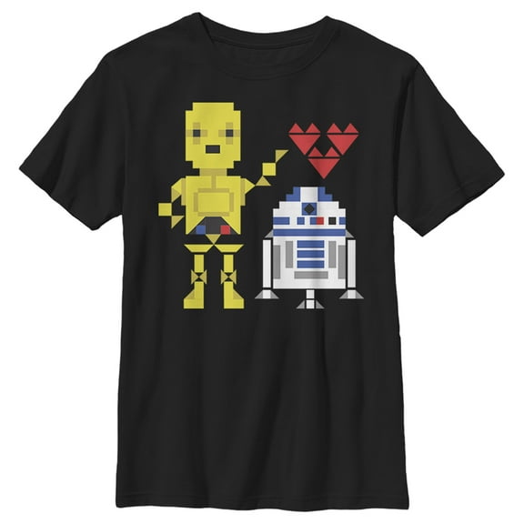 Boy's Star Wars Valentine's Day R2-D2 and C-3PO  Graphic Tee Black X Large