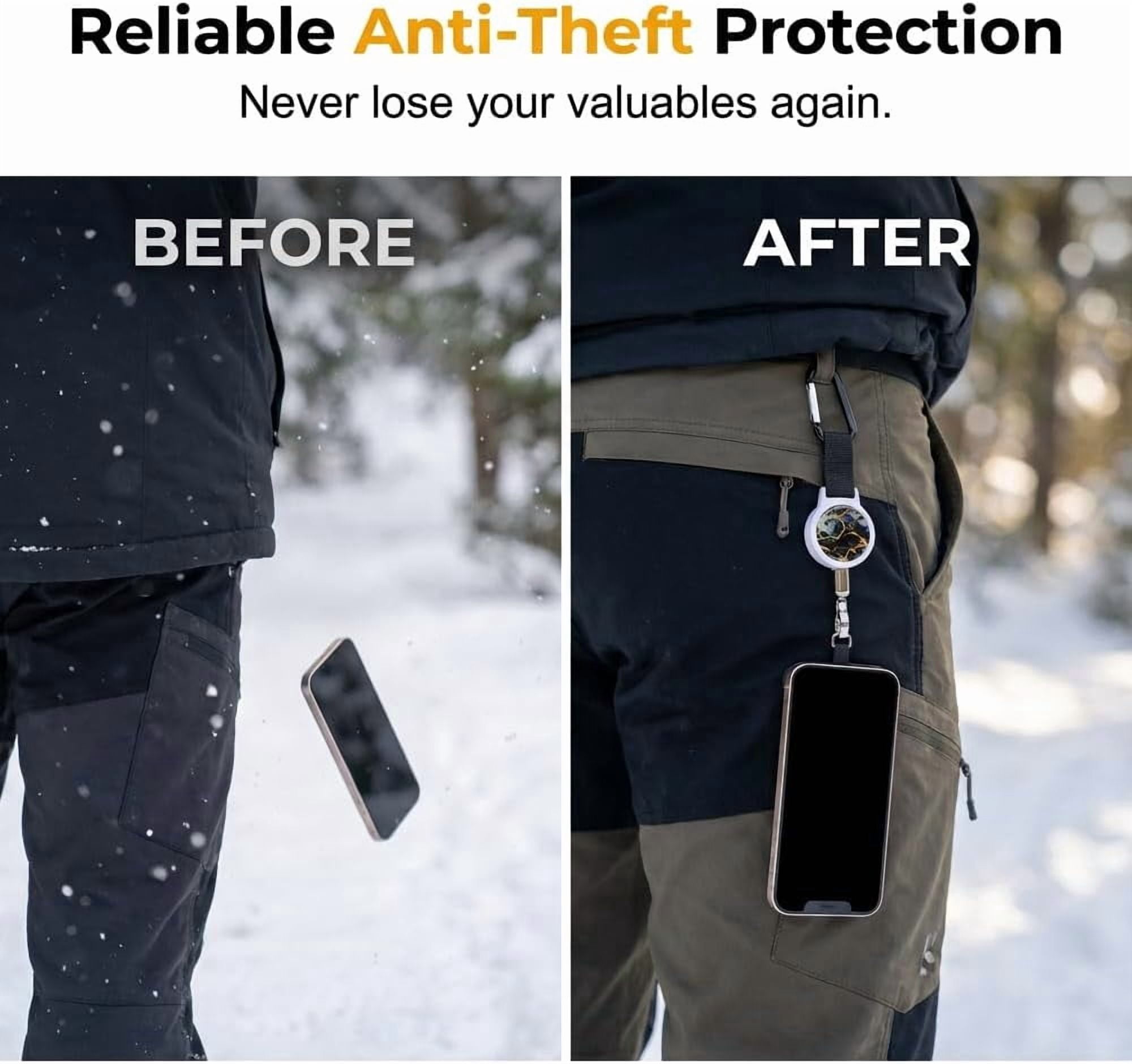 Retractable Phone Lanyard - Anti-Theft Tether with 360° Swivel Carabiner for Hiking Skiing Cycling