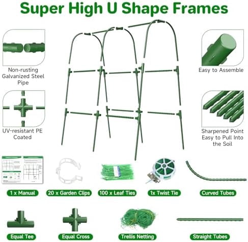 Cucumber Trellis for Raised Bed, U-Shape Garden Trellis for Climbing Plants Outdoor, Metal Arch Trellis for Vegetables, Plant Support for Tomato, Pea, Zucchini(31.5" L×30" W×47.2" H-Small)