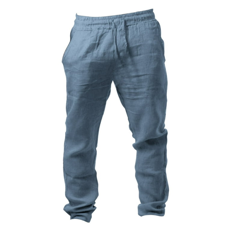 YUHAOTIN Sweatpants Men Open Bottom Tall Mens Joggers Sweatpants Long Men's  Elastic Pants Solid Color Breathable Cotton Linen Loose Casual Pants 