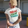 thumbnail image 2 of Holly Jolly Vibes, Christmas, Groovy Retro Wavy Text Merch Gift, White T-Shirt, Small, 2 of 5
