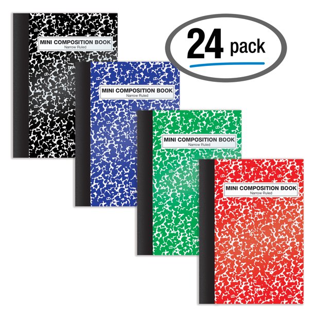 Mini Composition Books, 24 Pack, 4.5 x 3.25 inches, 80 Sheets, Narrow