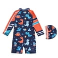 thumbnail image 6 of Arlun Bathing Suits for Kids 2026 Boys Cute Marine Animal Print Front Half Zipper One Piece Swimsuit Long Sleeved & Shorts Lightweight Quick-Dry Swimwear with Swim Cap 2-Orange, 6 of 6
