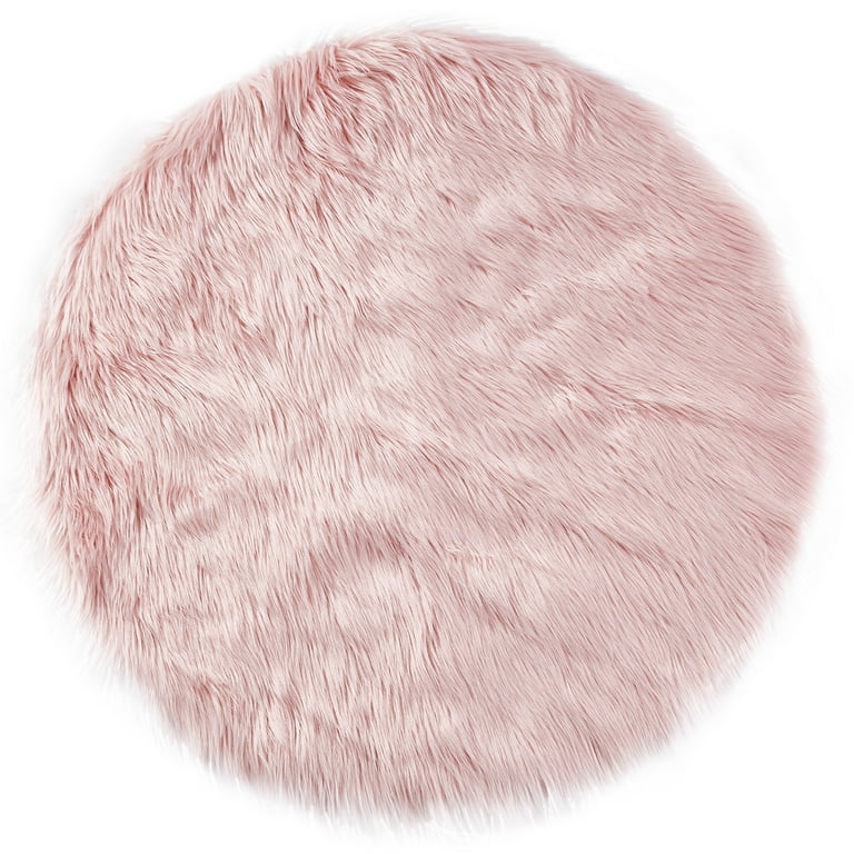 Phantoscope Deluxe Soft Faux Sheepskin Fur Series Decorative Indoor Area Rug 3 x 3 Feet Round, Pink, 1 Pack