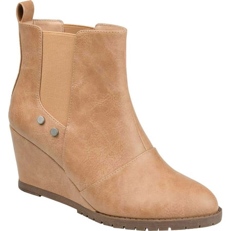 

Women s Journee Collection Jessie Wedge Heel Chelsea Bootie Tan Faux Leather 10 M