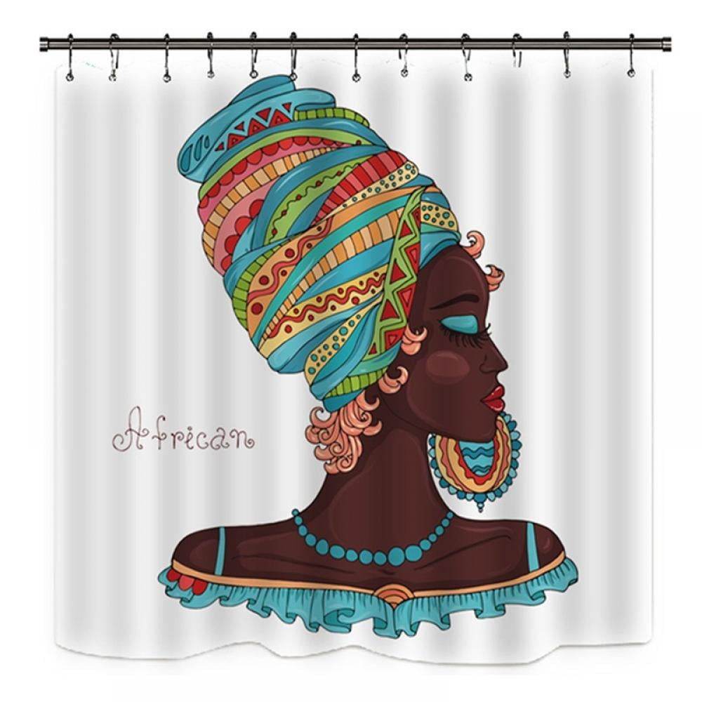 ETOSHOPY Afro African Women Shower Curtain African American Traditional Women Bath Curtain Waterproof Polyester Fabric Bathroom Decor Set with Plastic Hooks-71 X 71 Inches