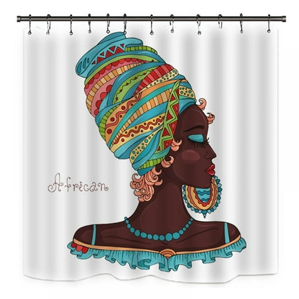 Black Woman Shower Curtain for Bathroom, African American Afro Black