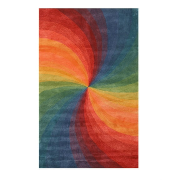 EORC Lollipop Hand-Tufted Wool Contemporary Swirl Rug, 8'9 x 11'9