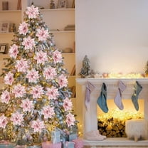 12Pcs 5.7inch Artificial Poinsettias Christmas Glitter Flowers with Clips - Xmas Tree Ornament Decor for Home Holiday Decoration