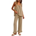 thumbnail image 5 of BRELIL Women's Two Piece Outfits Square Neck Sleeveless Tank Top Wide Leg Pants Lounge Set Casual Pajama Sets Loose Fit Vacation Travel Matching Tracksuit, Khaki 2XL, 5 of 9
