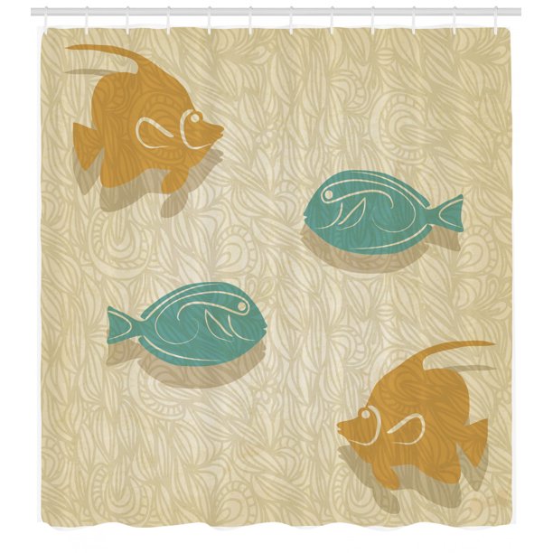 Fish And Wave Shower Curtain Aquarium Marine Ocean Themed Fishing Theme Vintage Stylized Fabric Bathroom Set With Hooks Orange Sand Brown Seafoam By Ambesonne Walmart Com Walmart Com