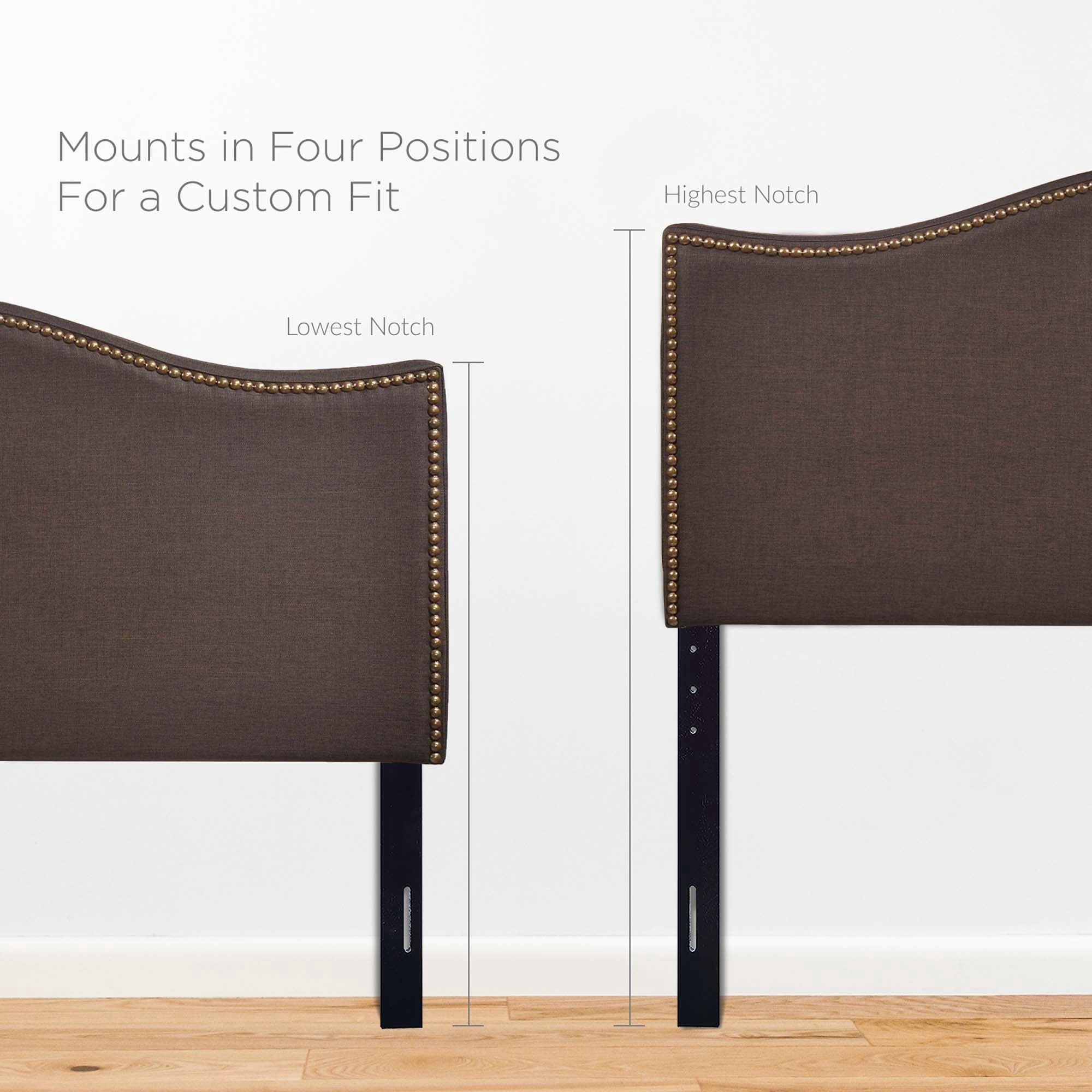 Curl Nailhead Upholstered Queen Headboard in Dark Brown