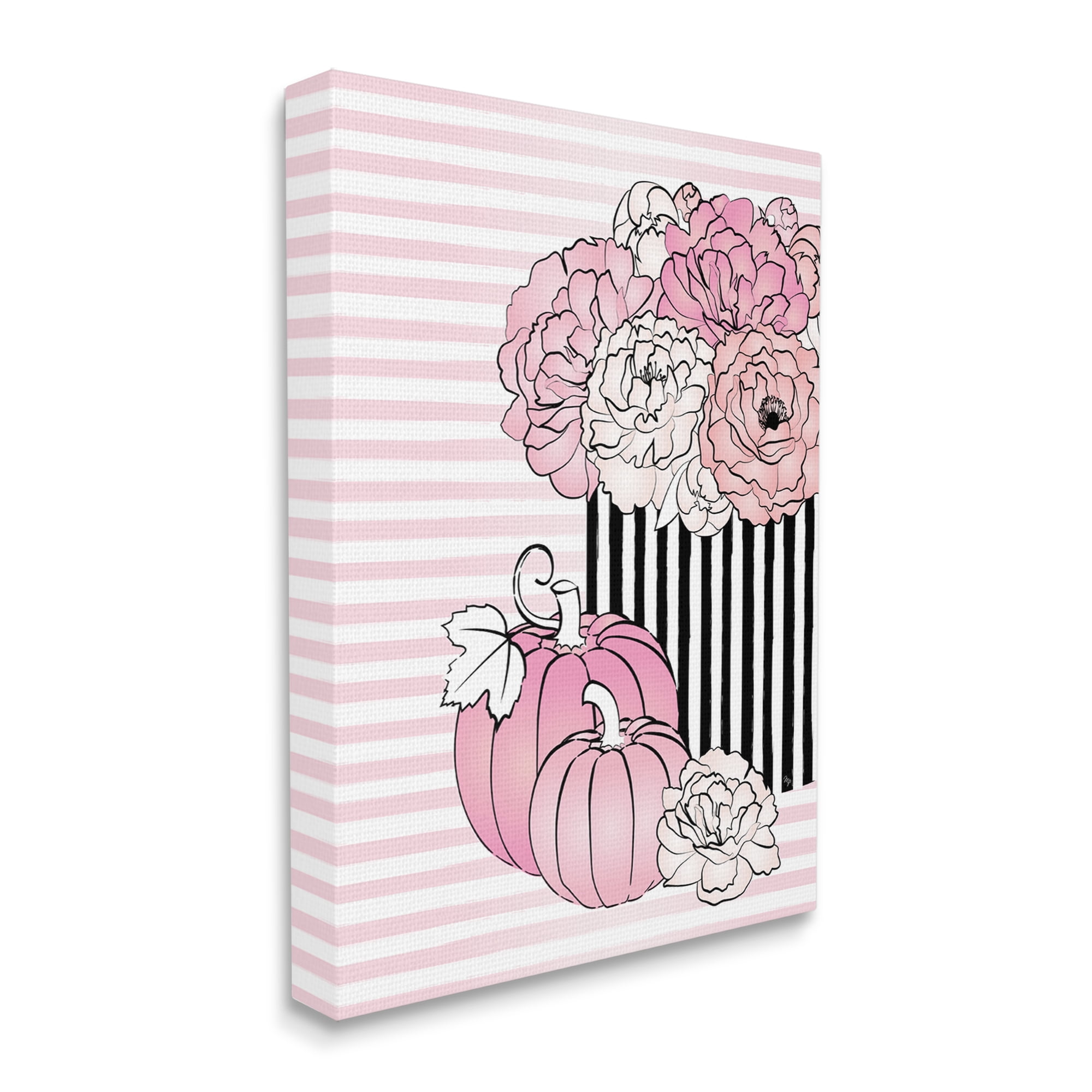 Stupell Industries Pink Florals & Pumpkins Botanical & Floral Painting Gallery Wrapped Canvas Art Print Wall Art, 24 x 30