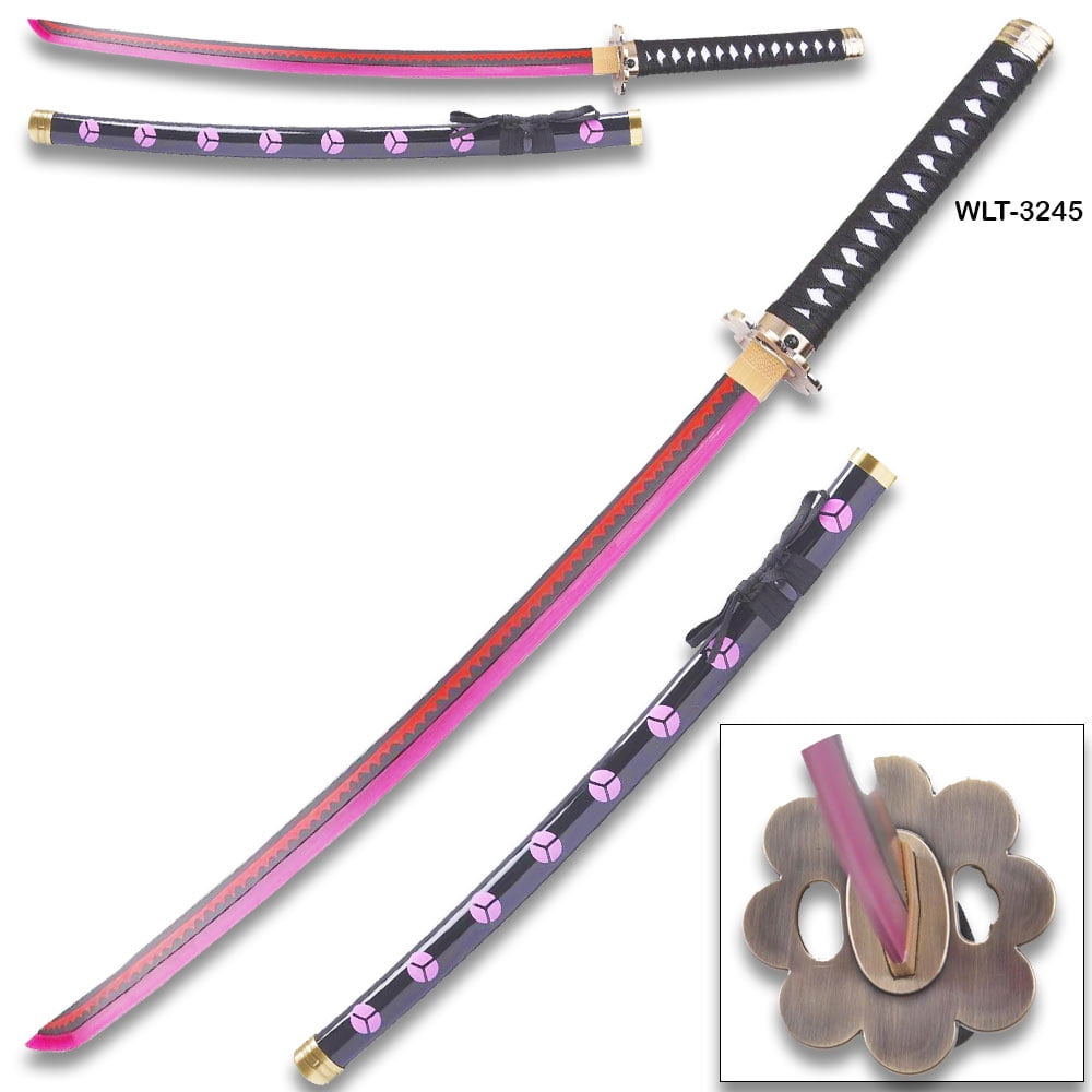 One Piece Roronoa Zoro Shusui Replica Sword –  LED Light-Up Wood Katana with Red Hamon and Black Scabbard41 in
