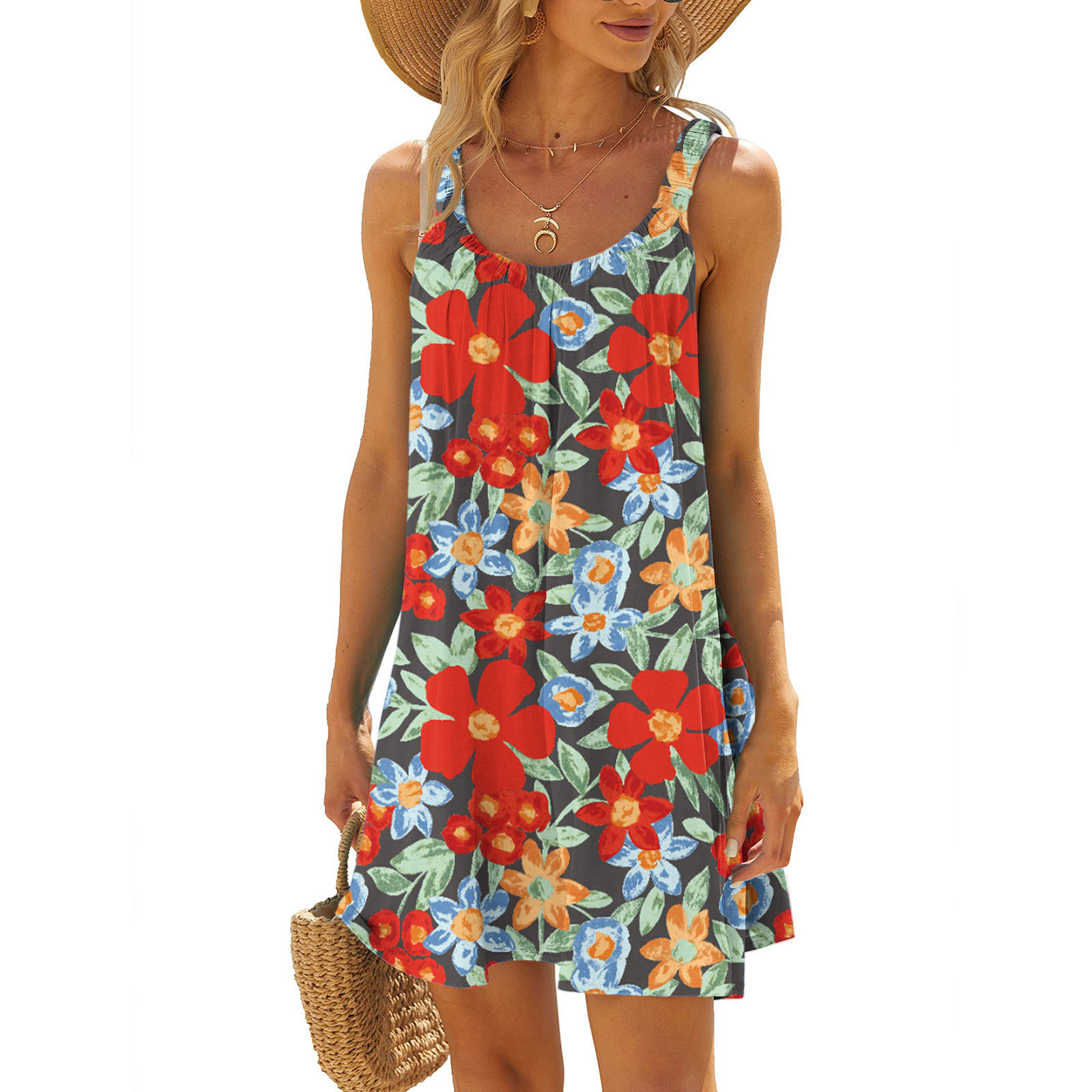 Strapy Dresses for Women Sleeveless Ruffle Hem Short Dress Summer O