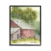 Stupell Industries Barn with Spring Florals Landscape Painting Black Framed Art Print Wall Art, 11 x 14