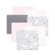 Little Treasure Hudson Baby Girls Cotton Poly Flannel Receiving Blankets 7-Pack, Grey Whimsical Unicorn, 30x30 inches