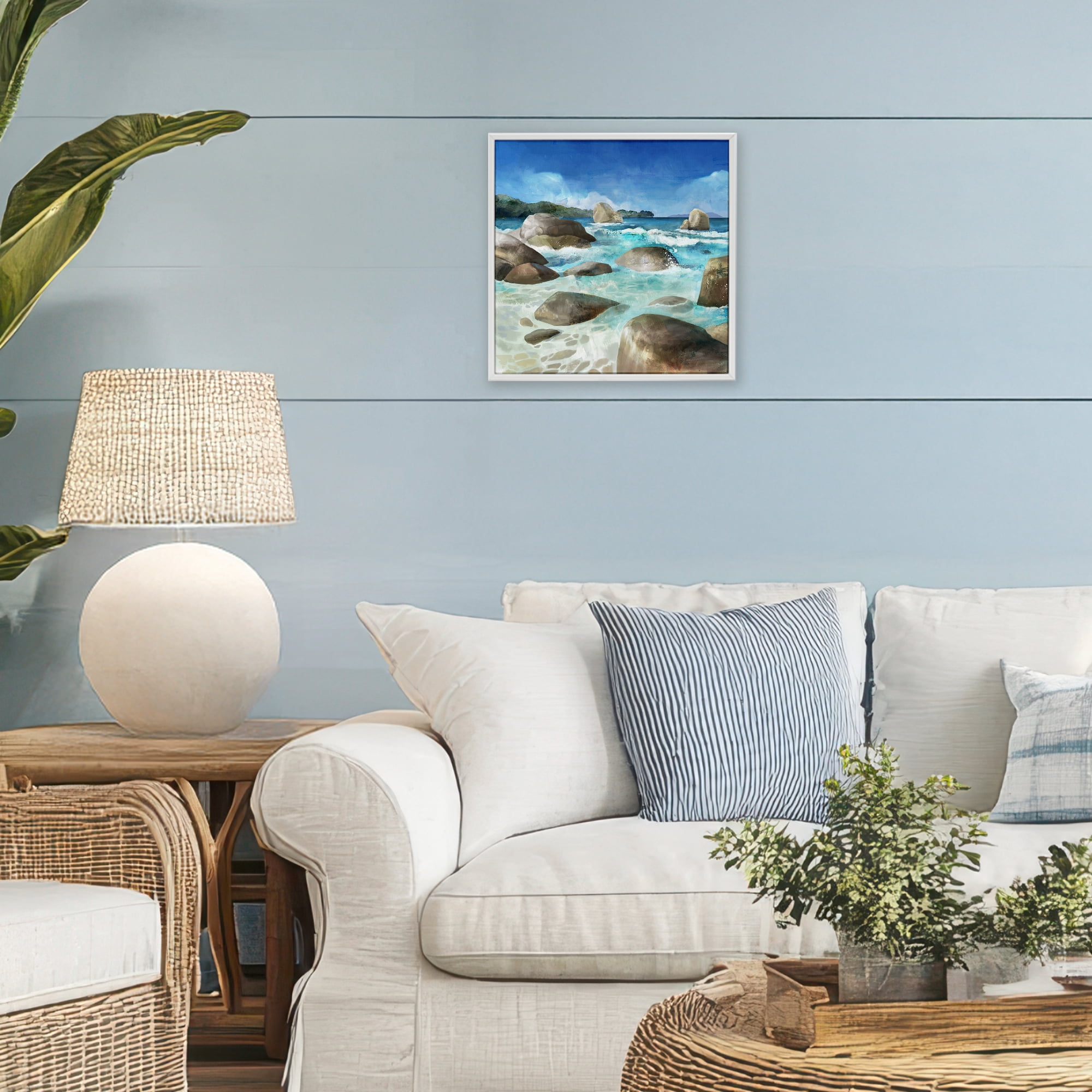 Stupell Industries Low Tide Rocks on Shore White Framed Giclee Art, design by Mauro Devereaux