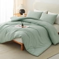 thumbnail image 3 of CozyLux Sage Green Comforter Set Queen Size, 3 Pieces Solid Breathable Quilted Style Bedding Sets, Luxury Fluffy Soft Microfiber Comforter for All Season(1 Comforter & 2 Pillowcases), 3 of 4