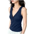 thumbnail image 2 of Womens V Neck Tank Tops Summer Ribbed Sleeveless Henley Shirts Casual Loose Fit Button Up Cami Knit Tees Navy, 2 of 6