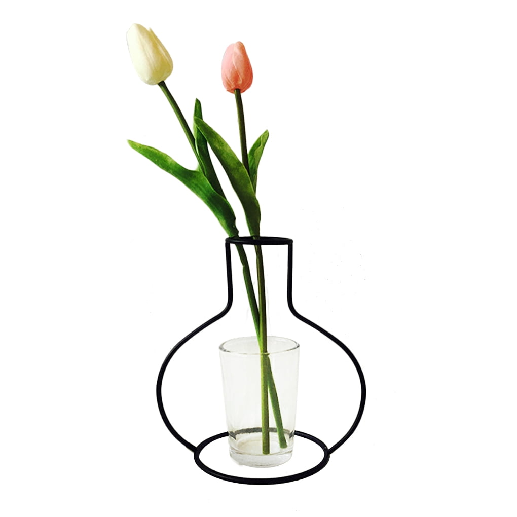 Discount.Home Abstract Black Lines Minimalist Iron Vase Dried Flower Tabletop Pots Shelf Home Office Decoration