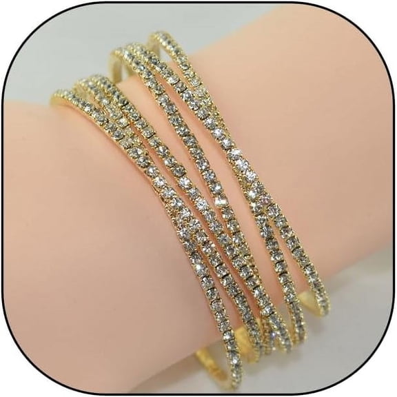 Layered Cubic Zirconia Cuff Bracelet for Women Teen Girls Fashion Charm 14k Gold Silver Plated Bangle Chunky Rhinestone Prom Party Jewelry Gifts