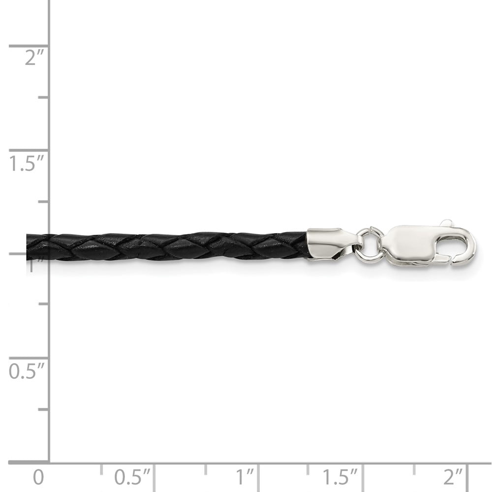 925 Sterling Silver Cord & Leather Chain Necklace 16 inch 3 mm Black Braided
