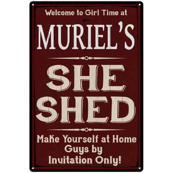 MURIEL'S She Shed Red Sign Lady Cave 8 x 12 High Gloss Metal 208120088413