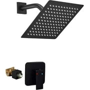 Black Shower Faucet Single Function Shower Trim Kit with Rough-in Valve Shower Set Bath Rainfall Shower Faucet System 8inch Square Stainless Steel Metal Shower Head