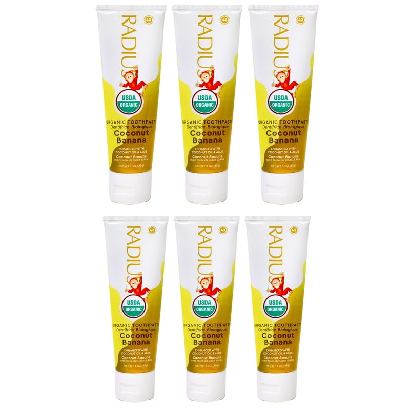 RADIUS Toothpaste USDA Organic Kids Coconut Banana 6 Count | Non Toxic | Designed to Improve Gum Health For Children 6 Months and Up