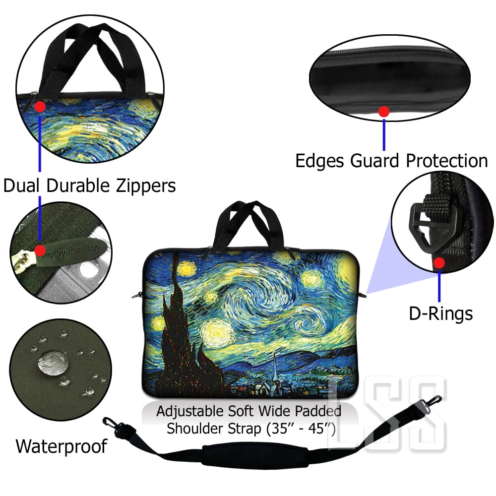 LSS 17-17.3 inch Laptop Sleeve Bag Compatible with Acer, Dell, HP, Sony, MacBook, Carrying Case Pouch w/ Handle & Adjustable Strap - Starry Night