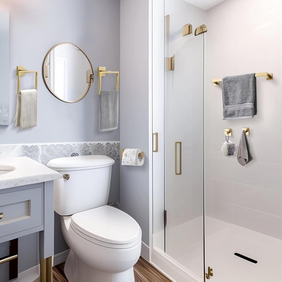 6-Piece Bathroom Towel Bar Sets Brushed Gold 23.6 inch Towel Bar Stainless Steel Towel Ring Coat Hook and Toilet Paper Holder Bathroom Hardware Set Wall Mounted Bathroom Accessories Kit