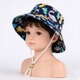 thumbnail image 6 of Girls Kids Kids Sun Hat UPF 50+ Dinosaur Print Navy Wide Brim Bucket Beach Hat Adjustable Chin Strap,Size 50, 6 of 8