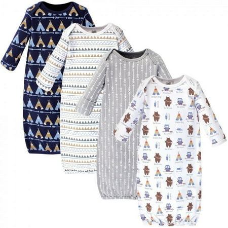 UPC: 0660168335736 | Luvable Friends Baby Boy Cotton Long-Sleeve Gowns 4pk  Blue Bear  0-6 Months